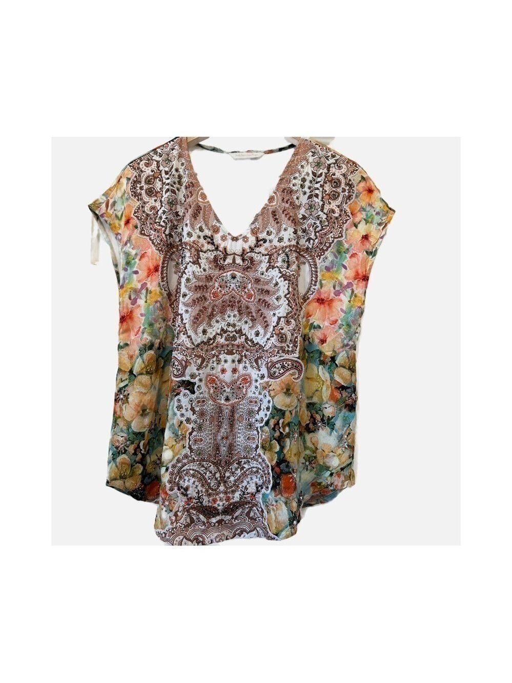 Soft Surroundings Small Floral Patina Tunic Beaded Sequin Sleeveless Lined NEW
